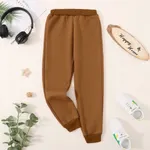 Kid Boy/Kid Girl Fleece Lined Casual Solid Color Joggers Pants Brown