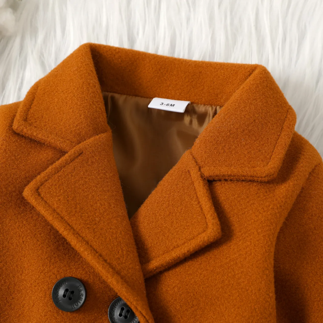 Baby Boy/Girl Solid Lapel Double Breasted Long-sleeve Wool Blend Coat Brown big image 1