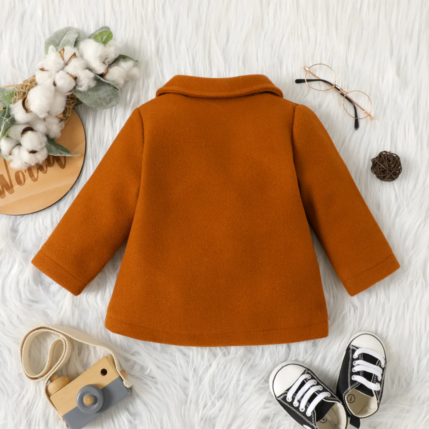 Baby Boy/Girl Solid Lapel Double Breasted Long-sleeve Wool Blend Coat Brown image 6
