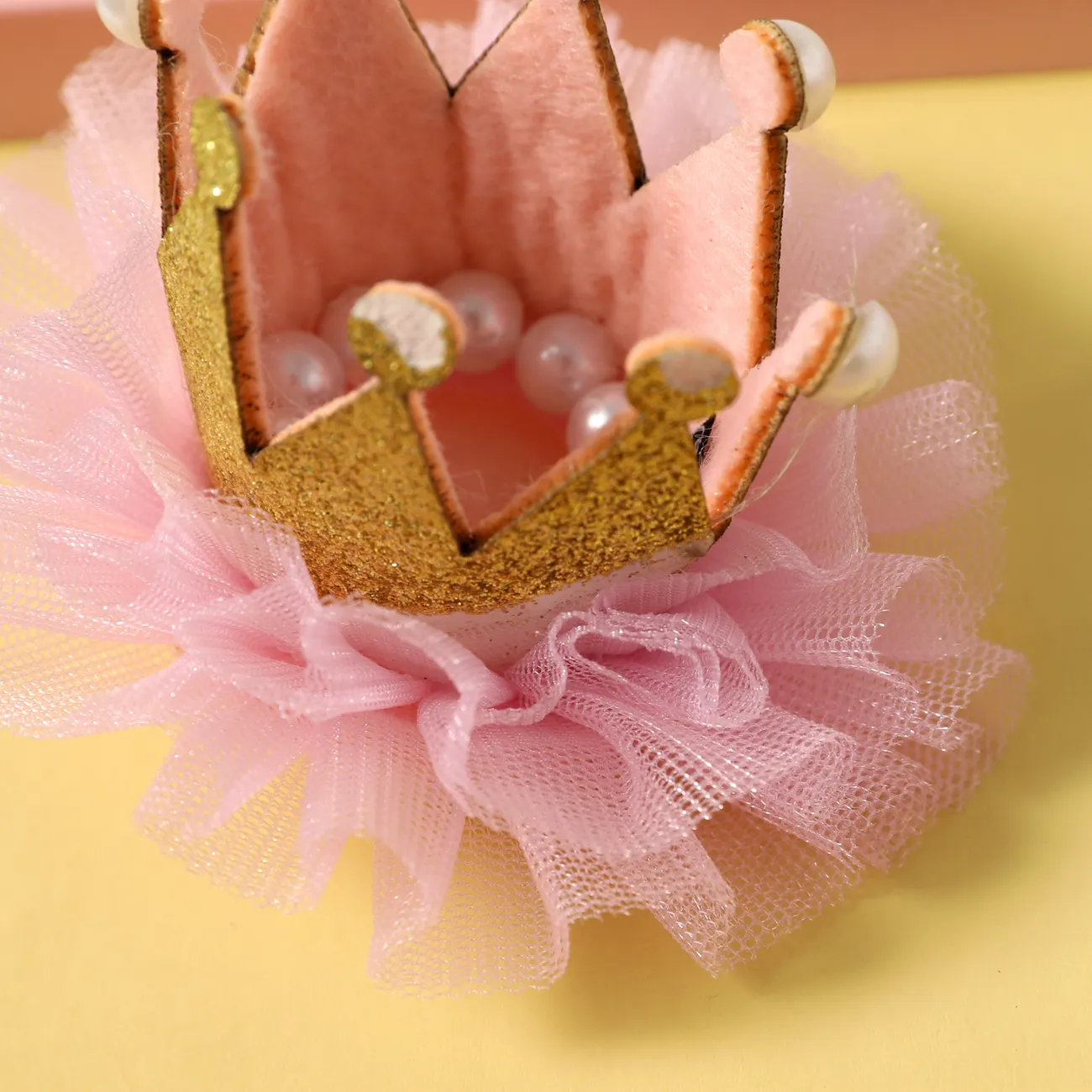 Faux Pearls Sequin Crown Lace Hair Clip for Girls Gold big image 1
