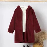 Kid Boy/Kid Girl Solid Color Hooded Fuzzy Coat Jacket Burgundy
