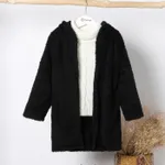 Kid Boy/Kid Girl Solid Color Hooded Fuzzy Coat Jacket Black