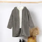 Kid Boy/Kid Girl Solid Color Hooded Fuzzy Coat Jacket Dark Grey