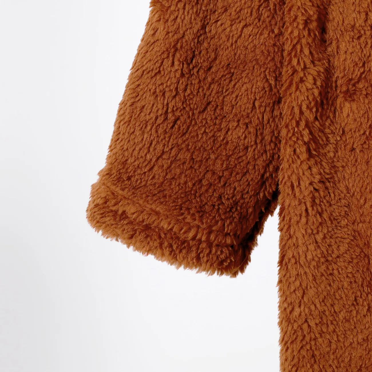 Kid Boy/Kid Girl Solid Color Hooded Fuzzy Coat Jacket Brown big image 1