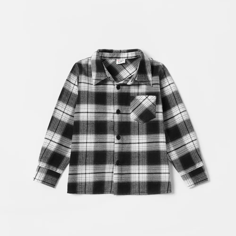 Family Matching Long-sleeve Plaid Splicing Dresses and Shirts Sets big image 9