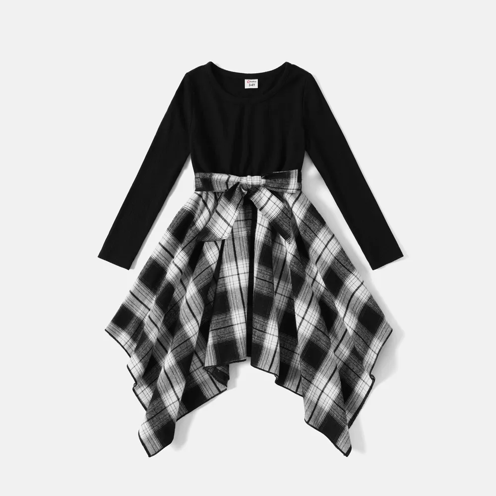 Family Matching Long-sleeve Plaid Splicing Dresses and Shirts Sets big image 12