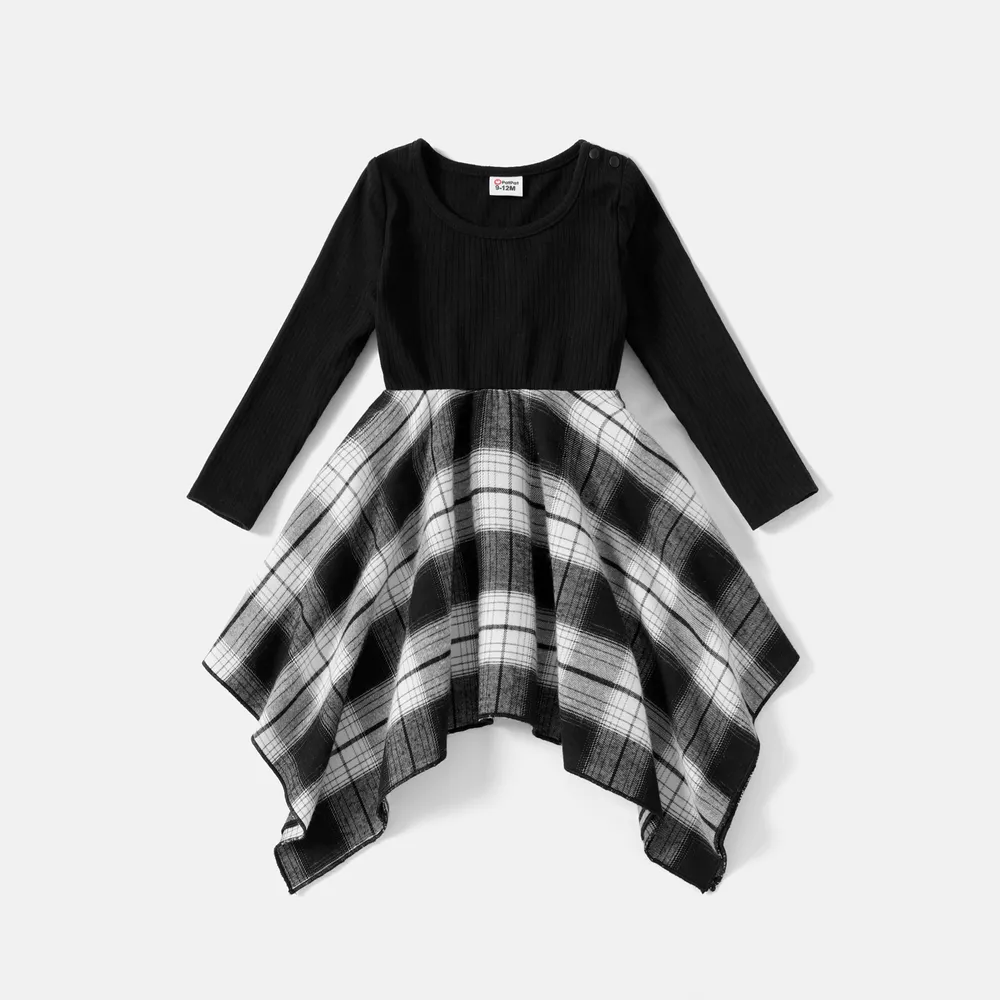 Family Matching Long-sleeve Plaid Splicing Dresses and Shirts Sets big image 1