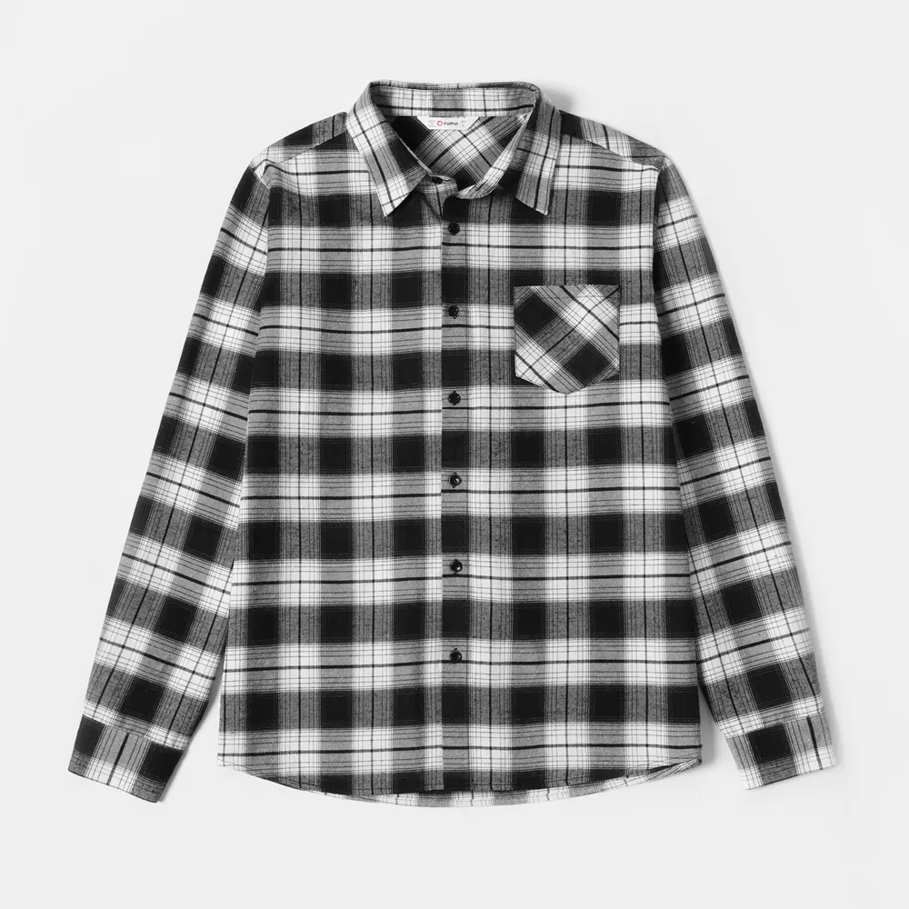 Family Matching Long-sleeve Plaid Splicing Dresses and Shirts Sets big image 16