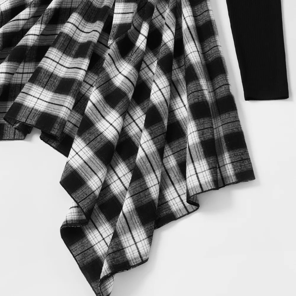 Family Matching Long-sleeve Plaid Splicing Dresses and Shirts Sets big image 8