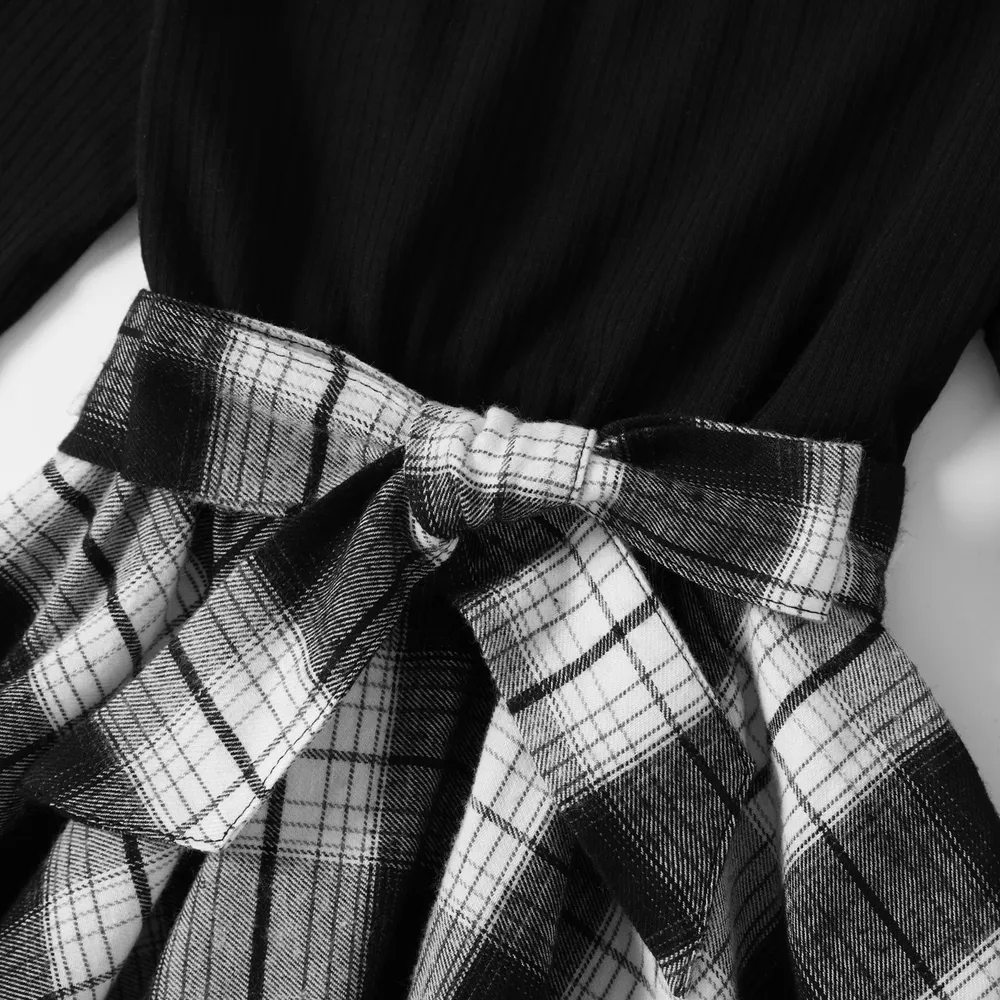 Family Matching Long-sleeve Plaid Splicing Dresses and Shirts Sets big image 14
