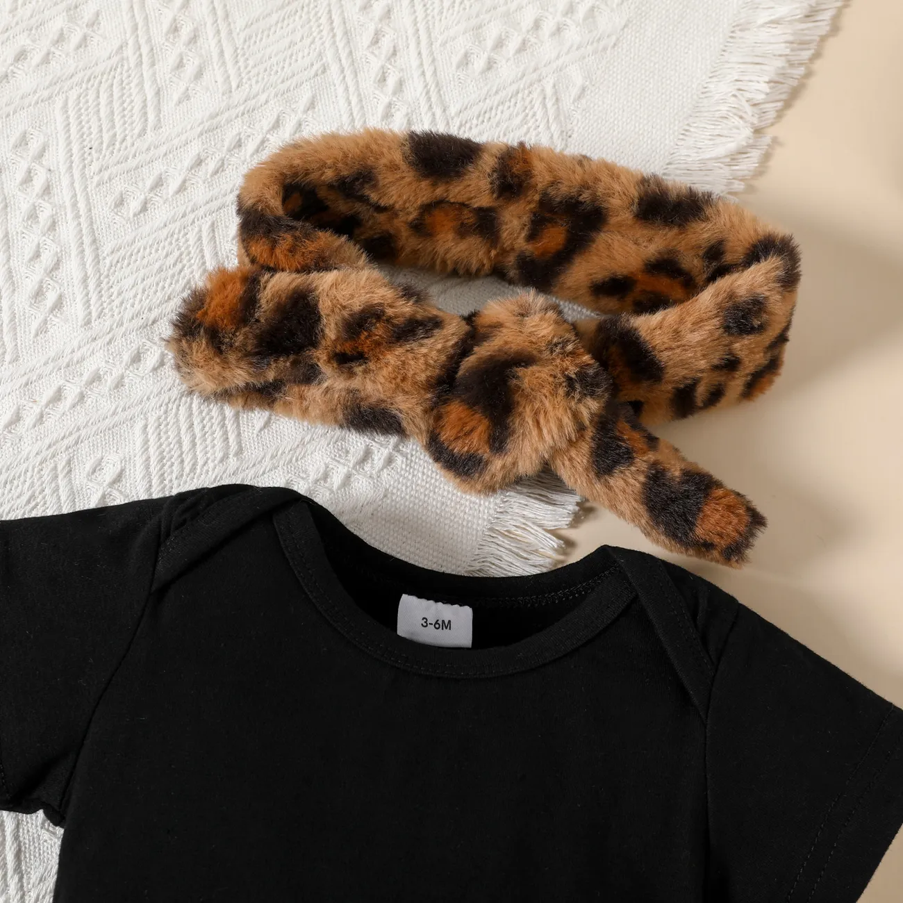 4 pièces Bébé Couture de tissus Motif léopard Classique Manches longues Costume jupe Marron big image 1