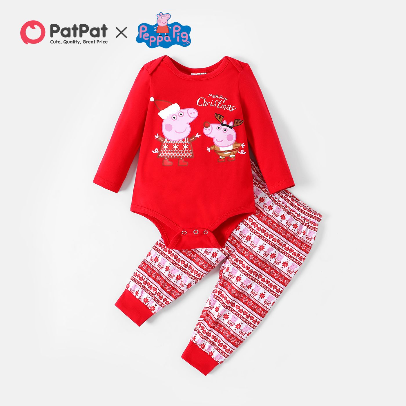 

Peppa Pig Baby Girl Pink 2-piece Christmas Snow and Wapiti Jumpsuit And Pants