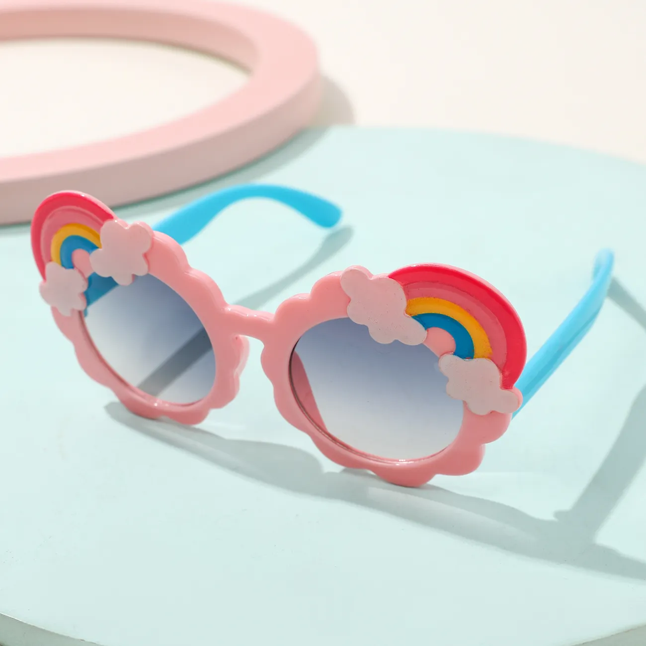 نظارات كرتونية للأطفال بألوان قوس قزح مزخرفة (مع علبة نظارة) زهري big image 1