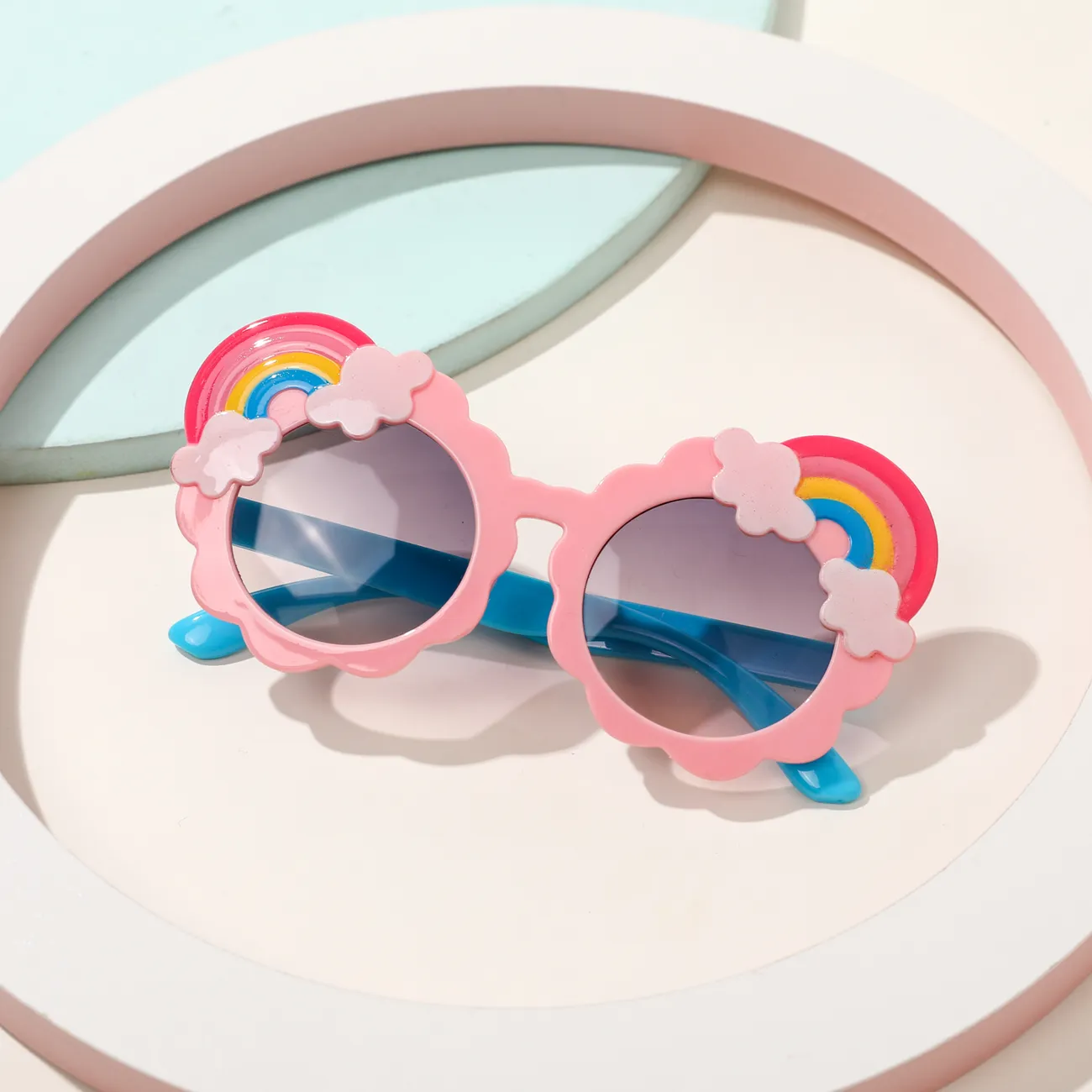 نظارات كرتونية للأطفال بألوان قوس قزح مزخرفة (مع علبة نظارة) زهري big image 1