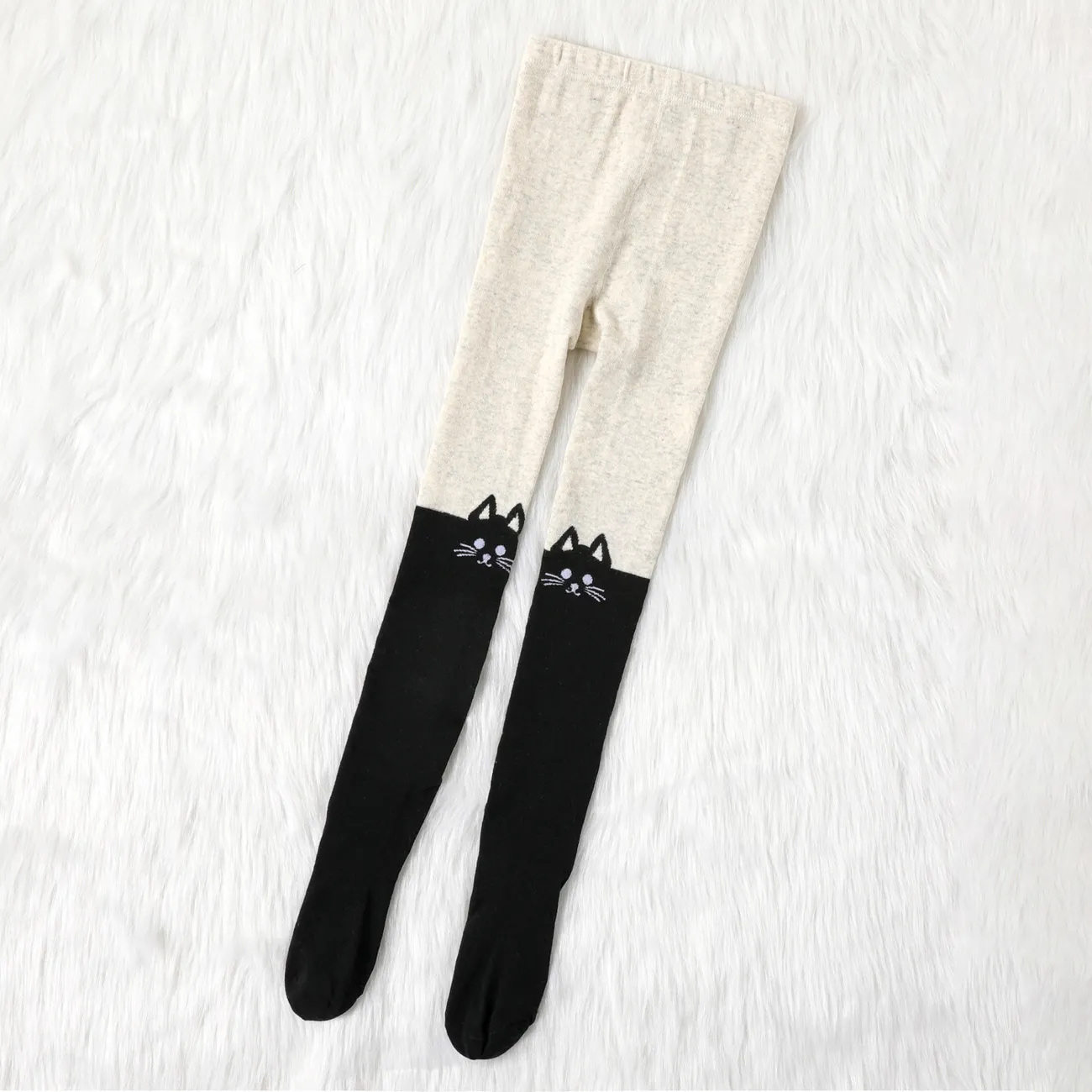 Kid Girl Cat/Bear Print Colorblock Footie Leggings big image 1
