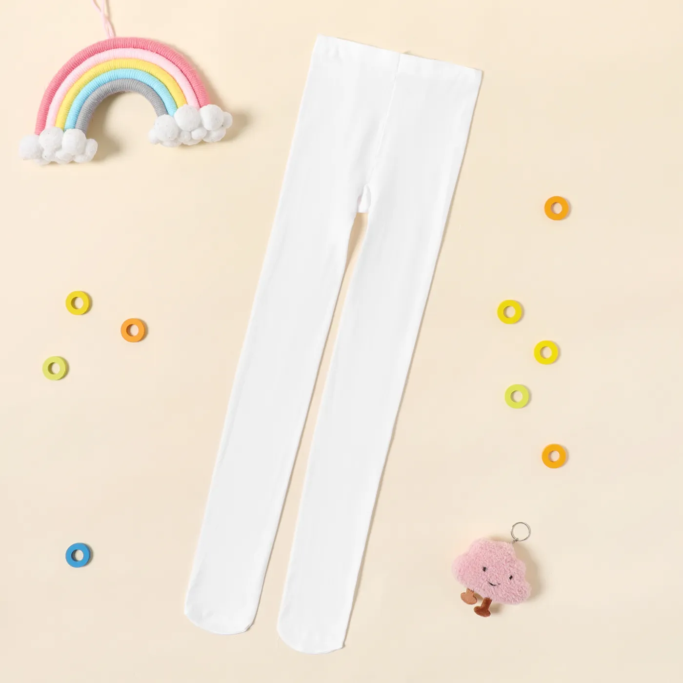 Kid Girl Solid Color Footie Dance Leggings White big image 1