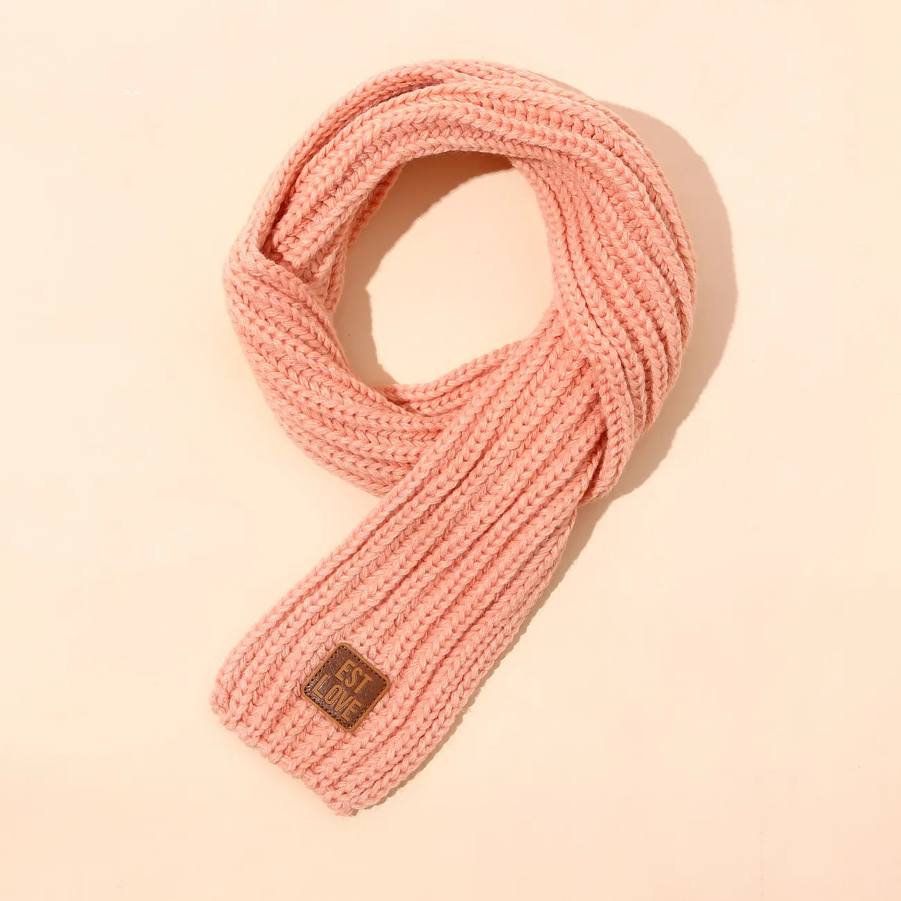Kids Pure Color Warm Autumn and Winter Knitted Scarf Pink big image 1