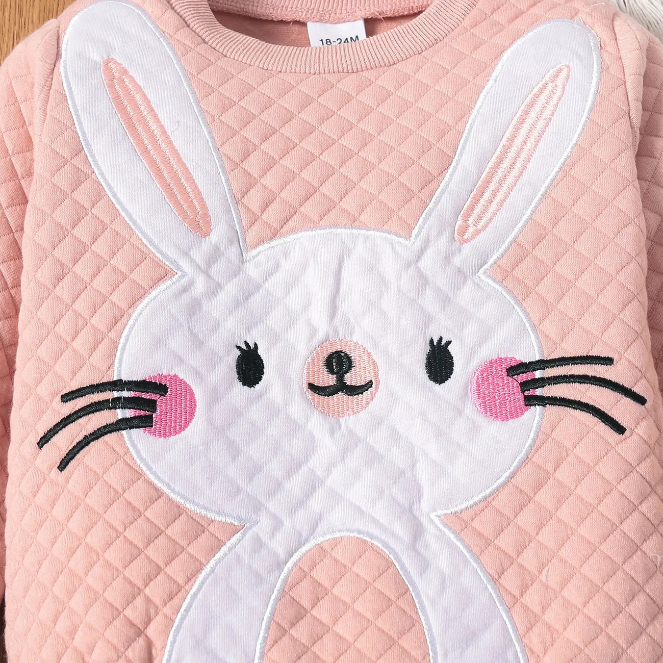 2-piece Toddler Girl Cute Rabbit Pattern Textured Sweatshirt and Pants Set Pink big image 1