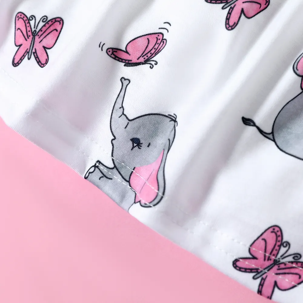 2pcs Baby Girl Pink Long-sleeve Cardigan with Cartoon Elephant and Butterfly Print Sleeveless Dress Set big image 3