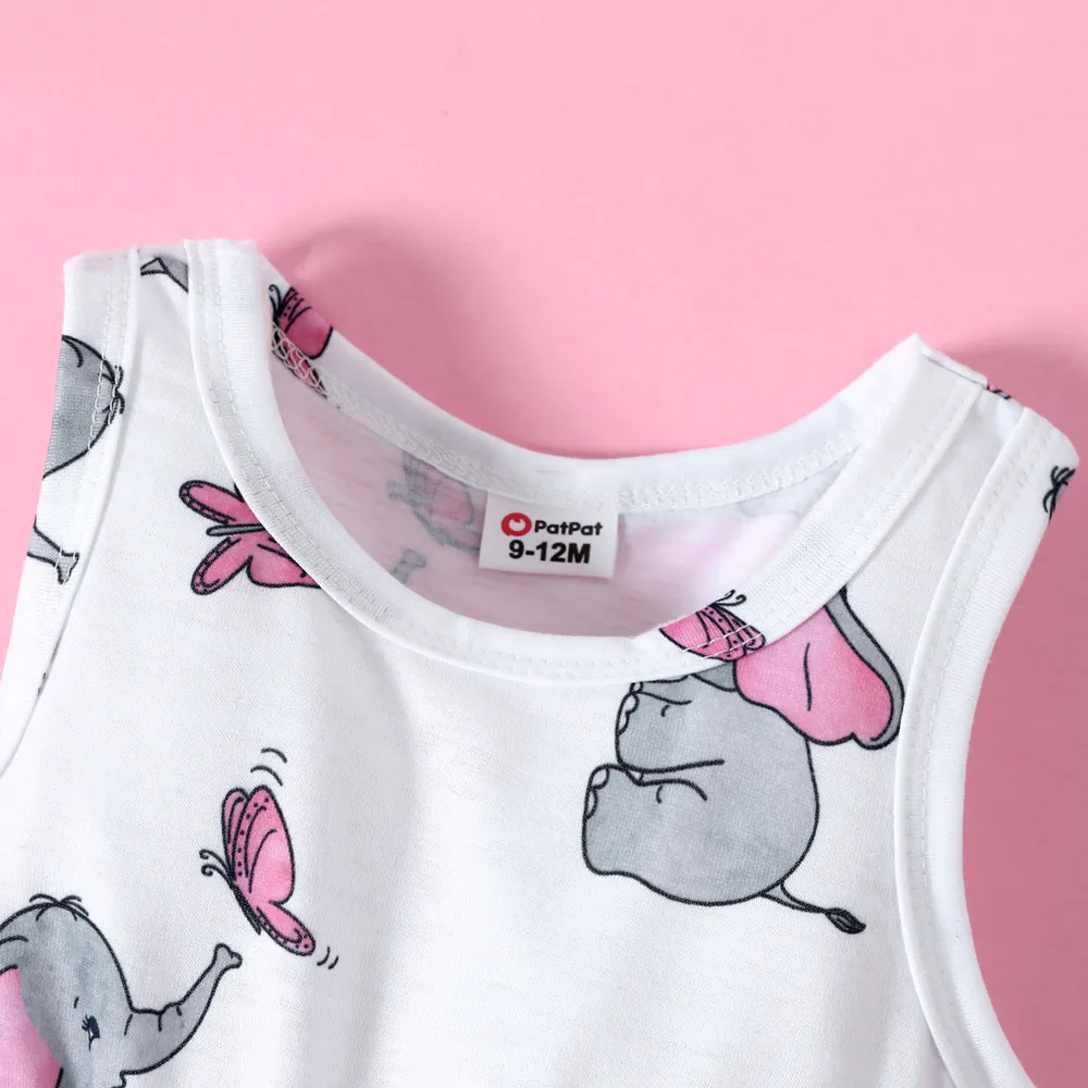 2pcs Baby Girl Pink Long-sleeve Cardigan with Cartoon Elephant and Butterfly Print Sleeveless Dress Set big image 5