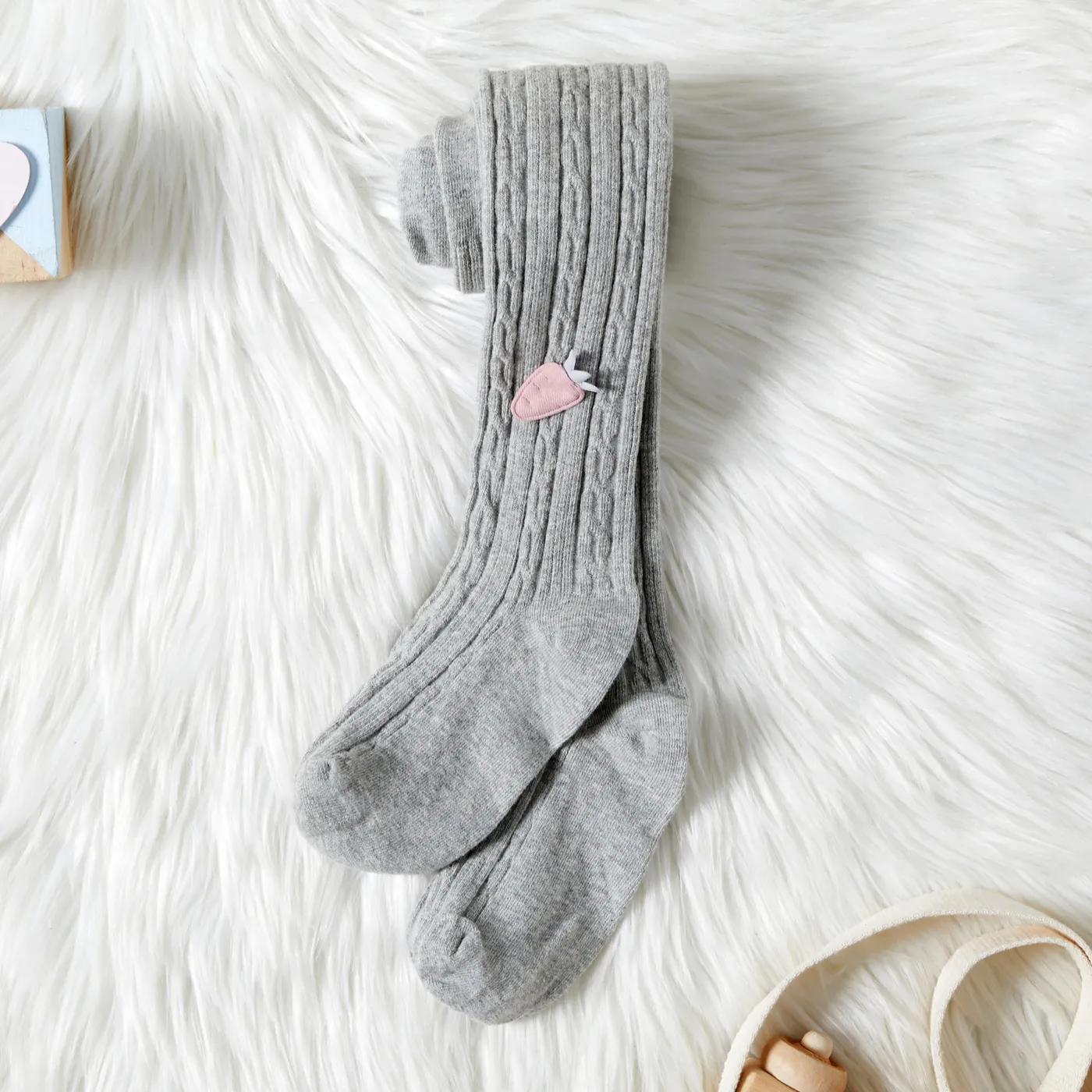 Kid Girl 100% Cotton Carrot Embroidered Knit Footie Leggings Grey big image 1