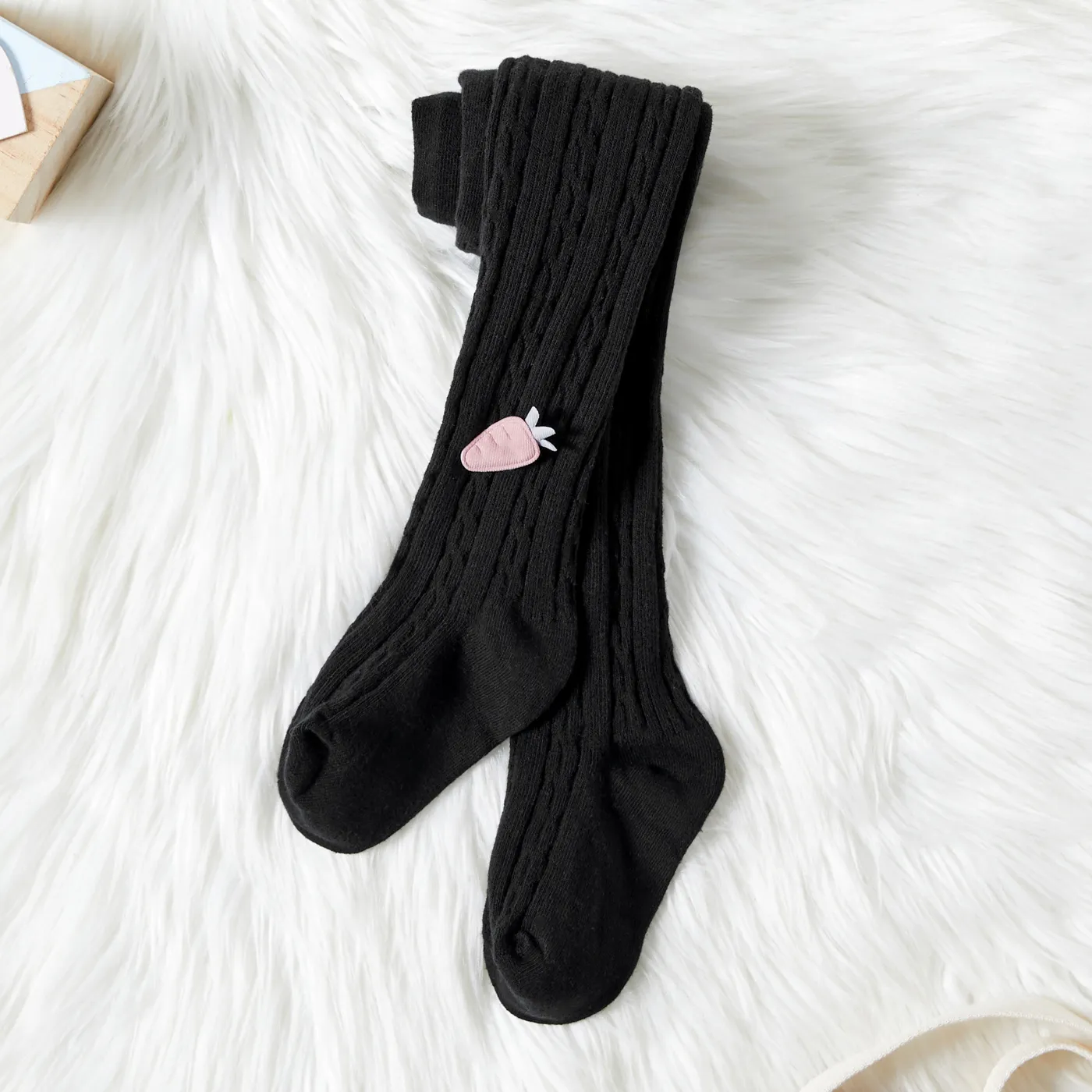 Kid Girl 100% Cotton Carrot Embroidered Knit Footie Leggings Black