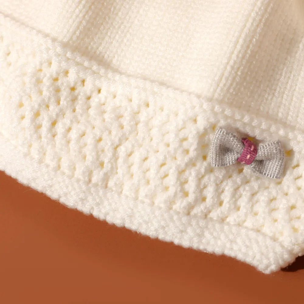 Baby / Toddler Bow Decor Double Pompon Warm Knit Beanie Hat big image 3