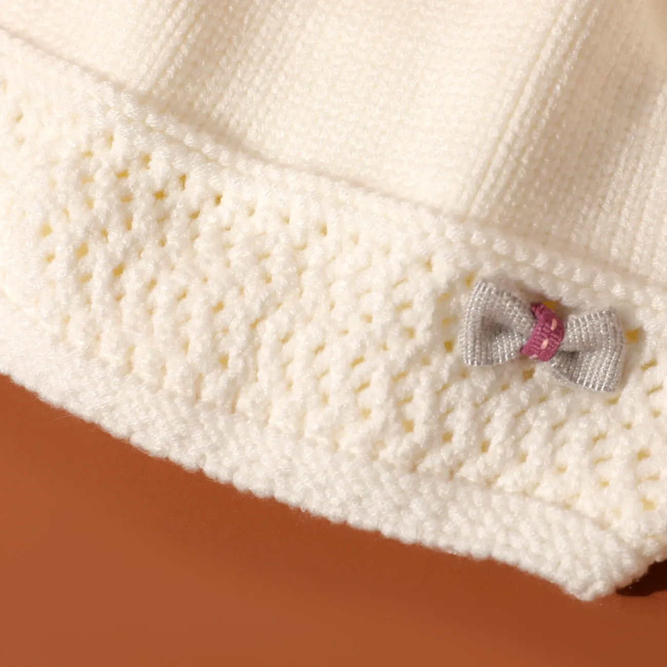 طفل / طفل صغير الديكور القوس أضاليا قبعة صغيرة دافئة متماسكة أبيض big image 1