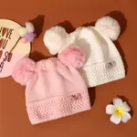 Baby / Toddler Bow Decor Double Pompon Warm Knit Beanie Hat White image 6