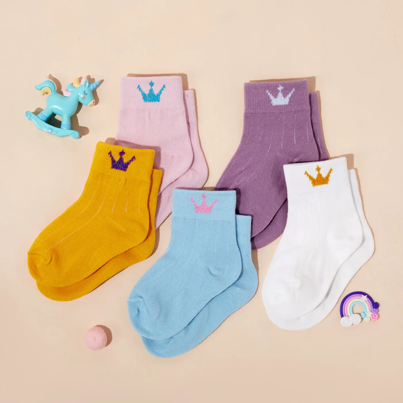 5-pack Baby / Toddler/ Kid Letter and Crown Print Socks Ginger image 2