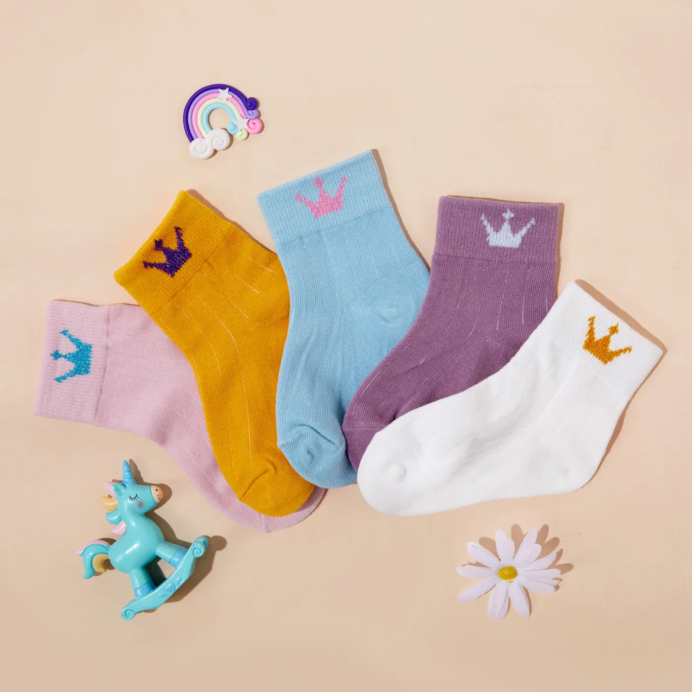 5-pack Baby / Toddler/ Kid Letter and Crown Print Socks Ginger big image 1