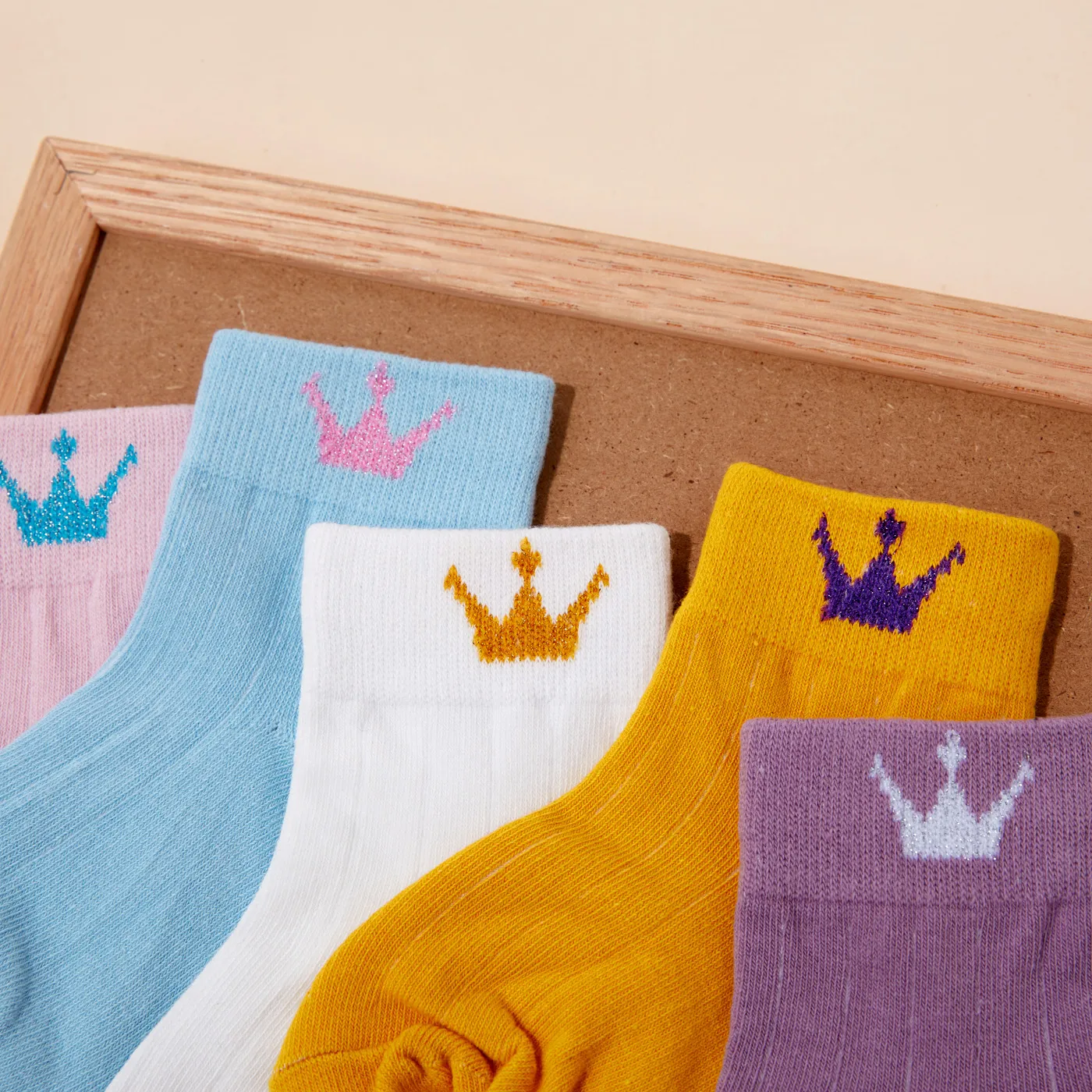 5-pack Baby / Toddler/ Kid Letter and Crown Print Socks Ginger image 3