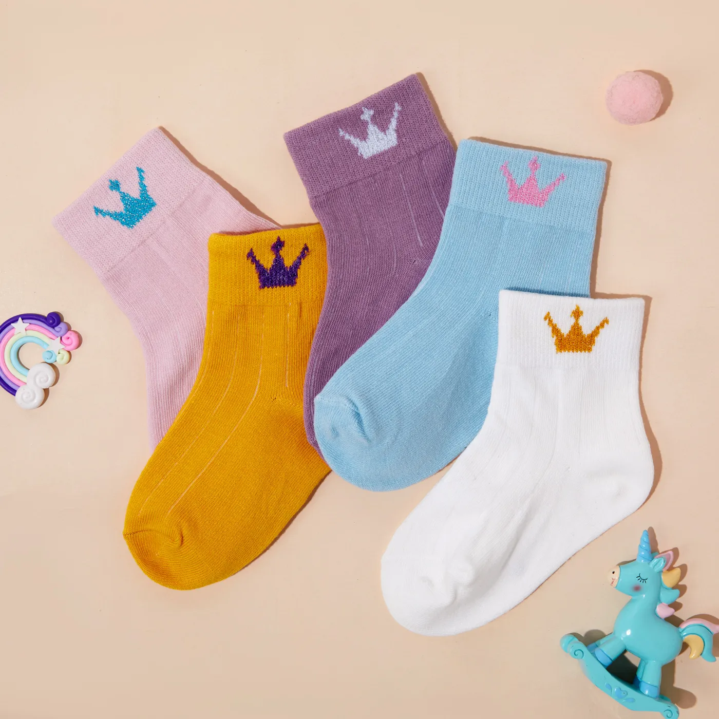 5-pack Baby / Toddler/ Kid Letter and Crown Print Socks Ginger image 4