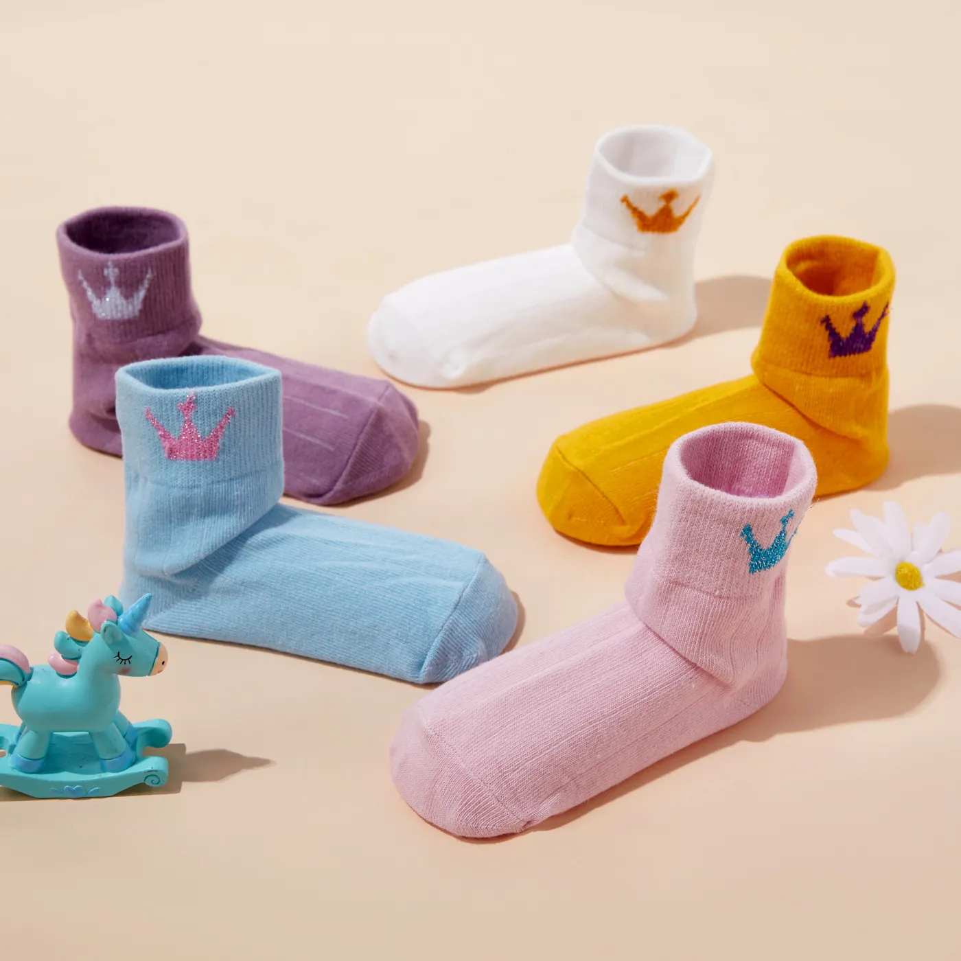 5-pack Baby / Toddler/ Kid Letter and Crown Print Socks Ginger image 5