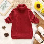 Toddler Girl Turtleneck Cable Knit Long-sleeve Sweater Dress Burgundy