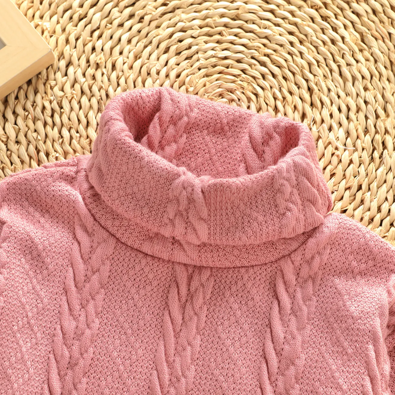 Toddler Girl Turtleneck Cable Knit Long-sleeve Sweater Dress Pink big image 1