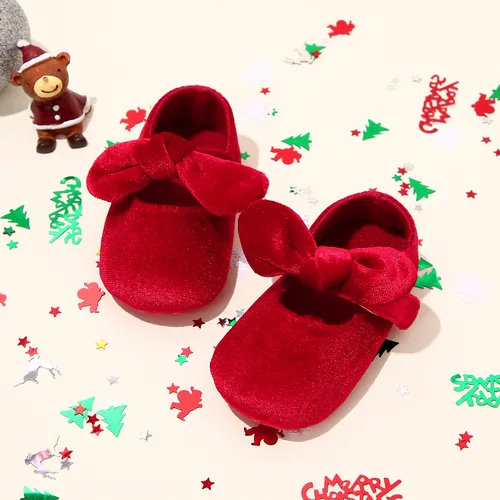 Christmas Baby / Toddler Bow Velcro Soft Sole Prewalker Shoes