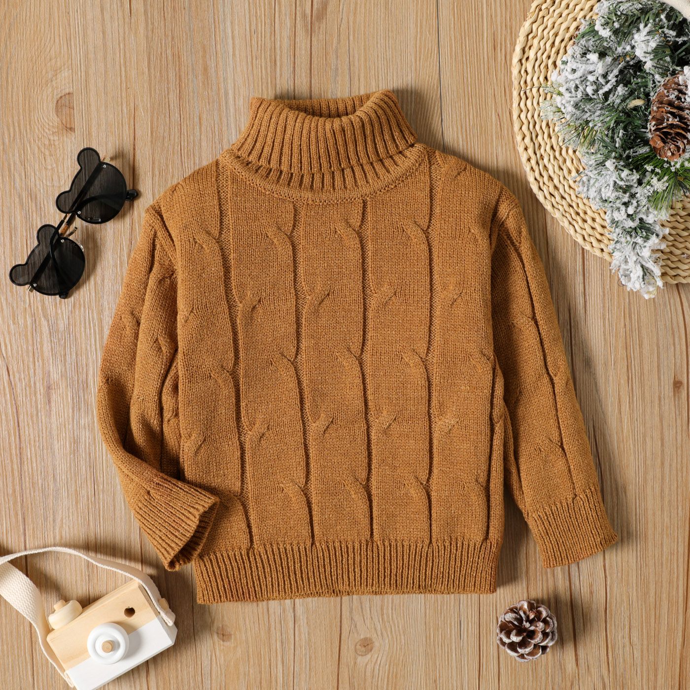 

Toddler Girl Turtleneck Textured Ribbed Solid Color Sweater