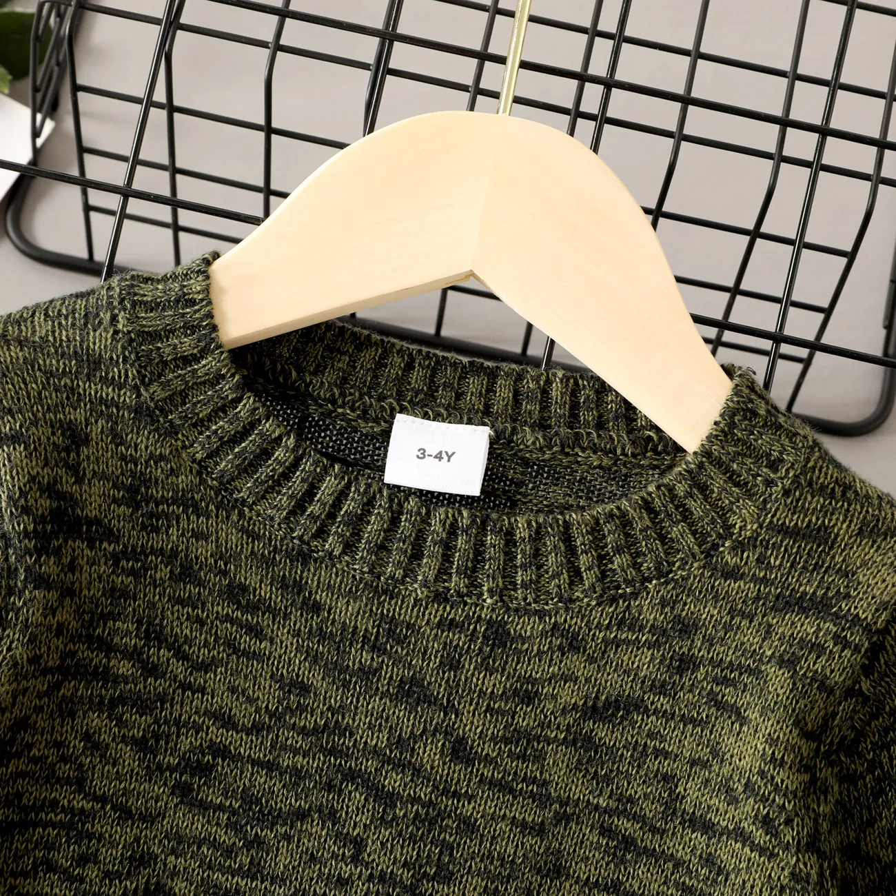Toddler Boy/Girl Solid Color Round-collar Knit Sweater Army green big image 1