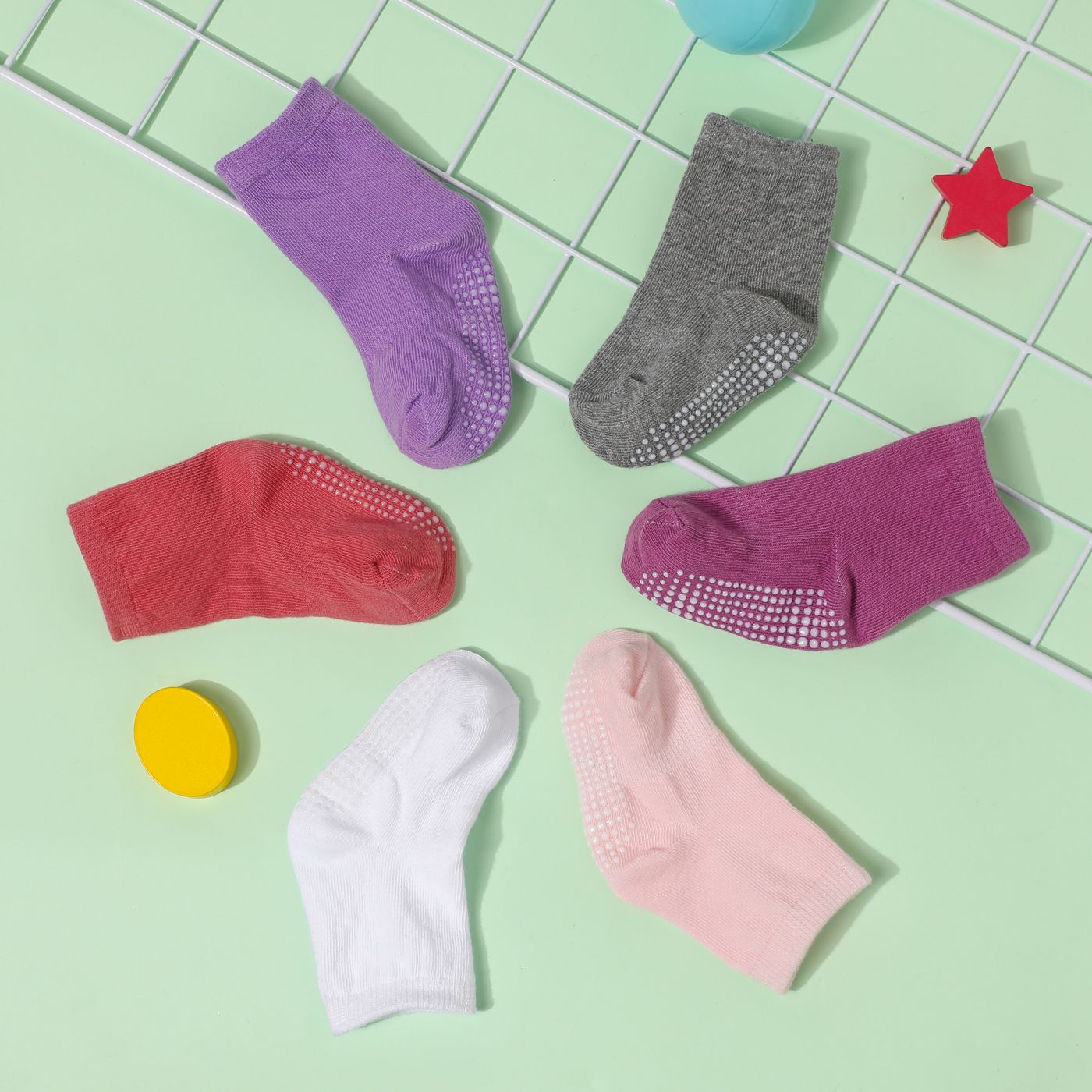 6-pack Baby / Toddler Pure Color Floor Non-slip Glue Socks