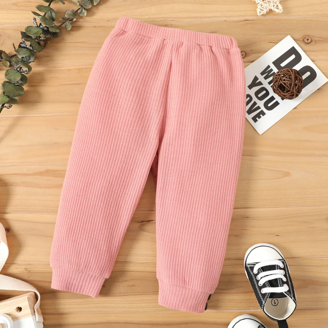 Pantalones de chándal tipo waffle para bebé niño/niña 95% algodón Rosa oscuro big image 1