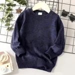 Toddler Boy/Girl Solid Color Round-collar Knit Sweater Tibetanblue