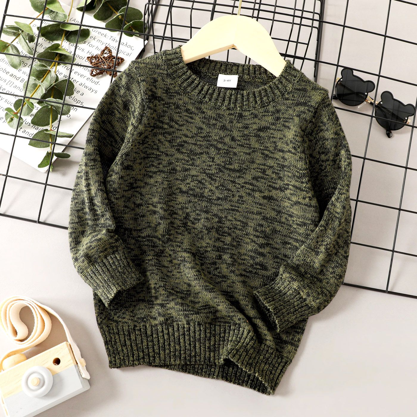 

Toddler Boy/Girl Solid Color Round-collar Knit Sweater