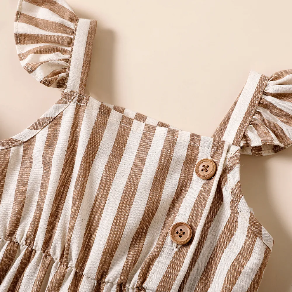 Baby Girl 100% Cotton Solid/Striped/Floral-print Sleeveless Ruffle Jumpsuit big image 4
