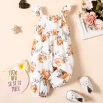 Baby Girl 100% Cotton Solid/Striped/Floral-print Sleeveless Ruffle Jumpsuit Color block