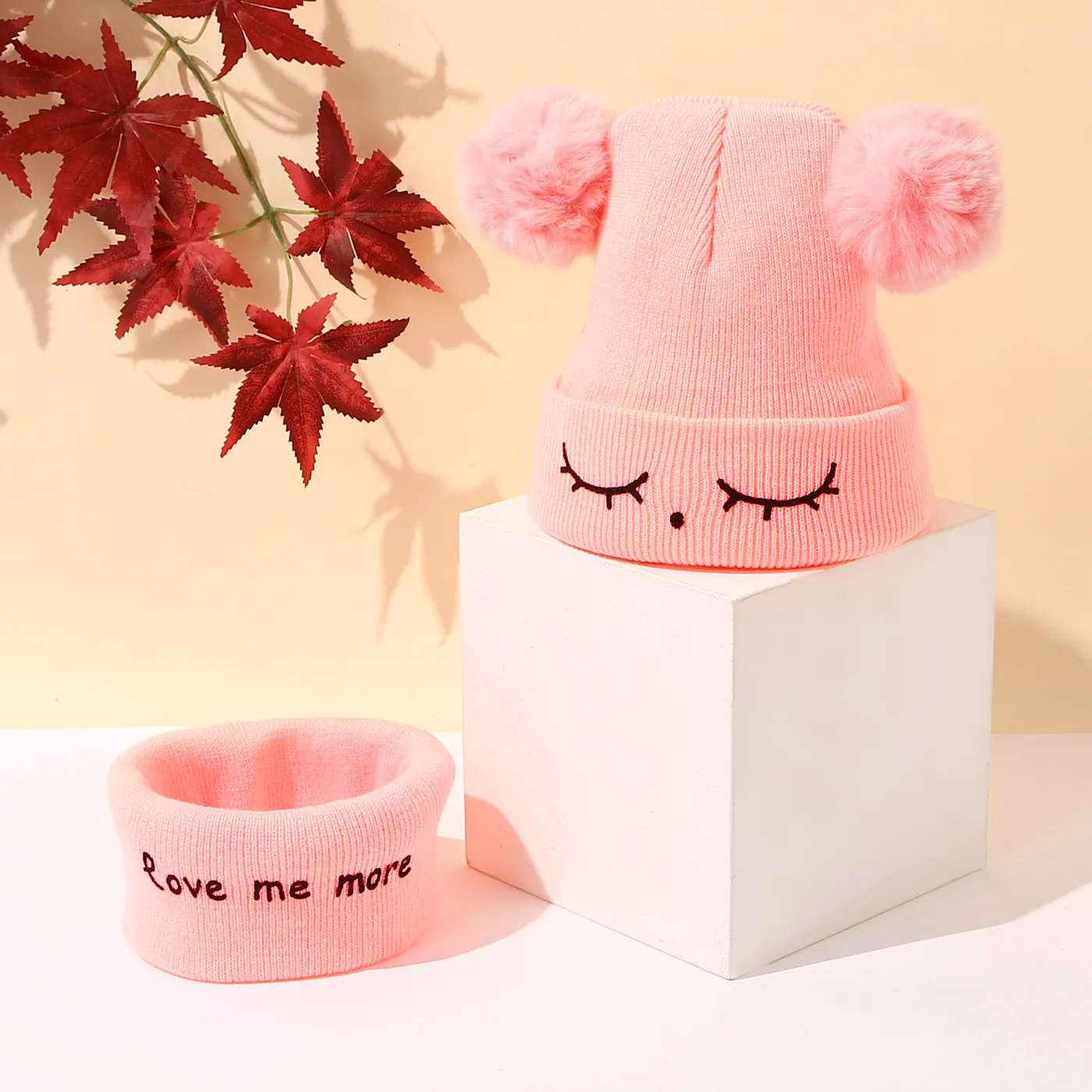 2-pack Baby / Toddler Double Pompon Letter Print Knit Beanie Hat and Scarf Set  image 2