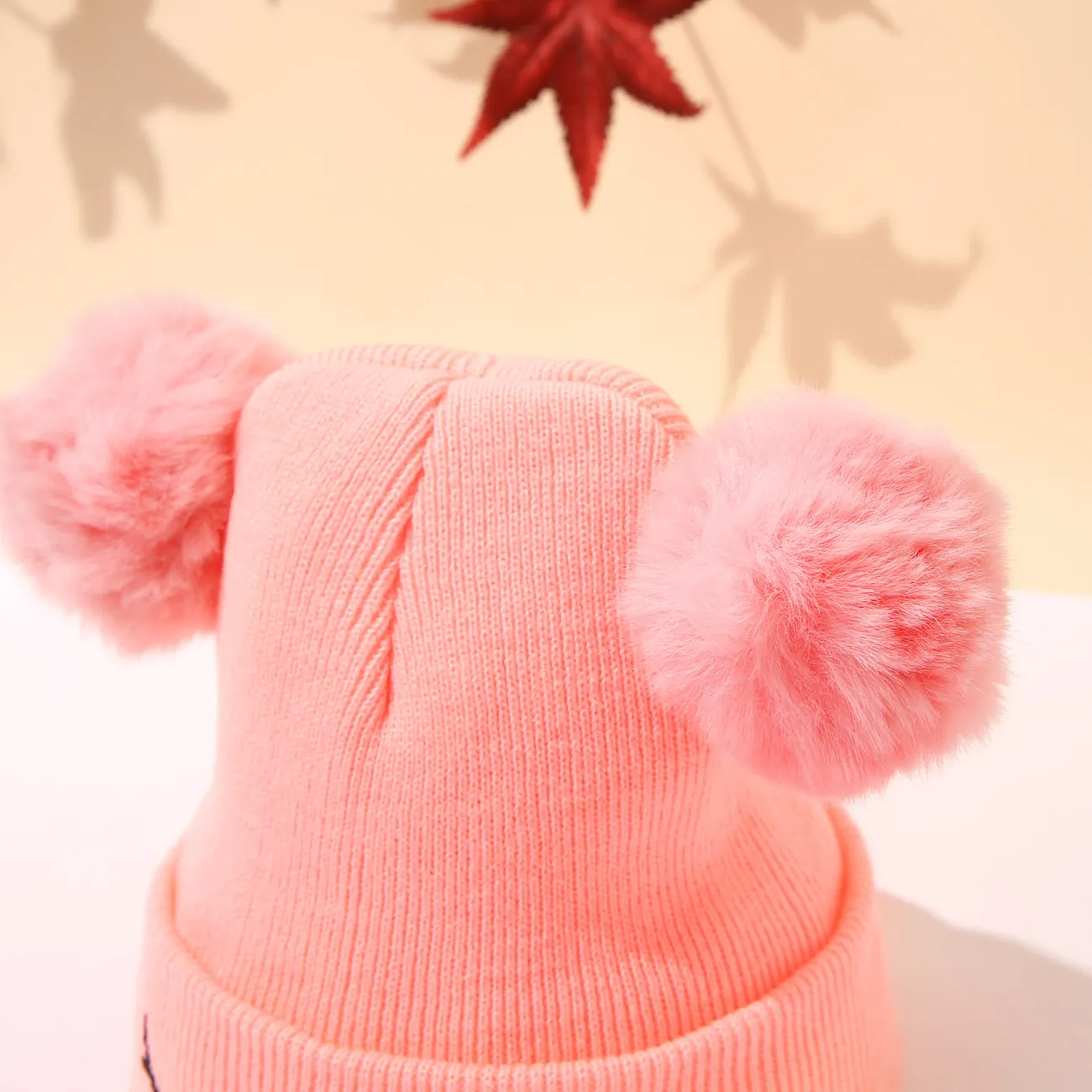 2 件裝嬰兒/學步兒童雙絨球字母印花針織無簷小便帽和圍巾套裝 粉色 big image 1