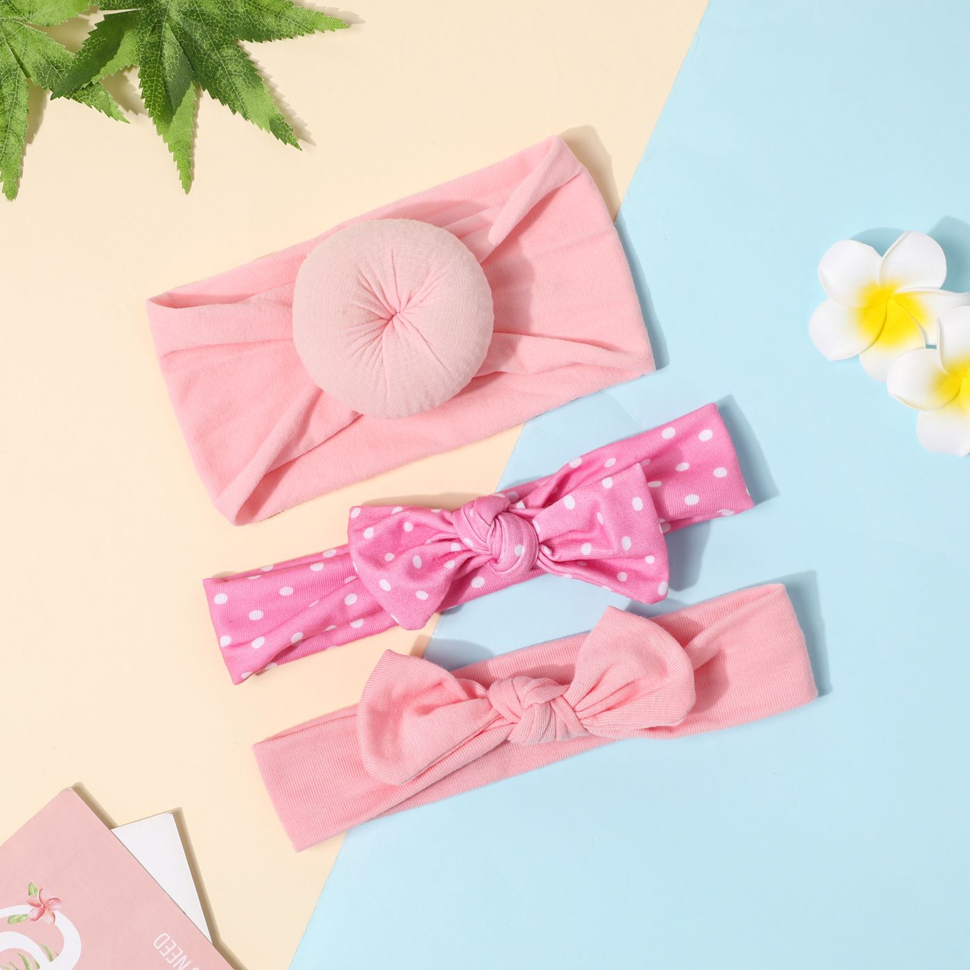

3-pack Bunny Ears Bow Stuffing Round Ball Headband Sets for Girls