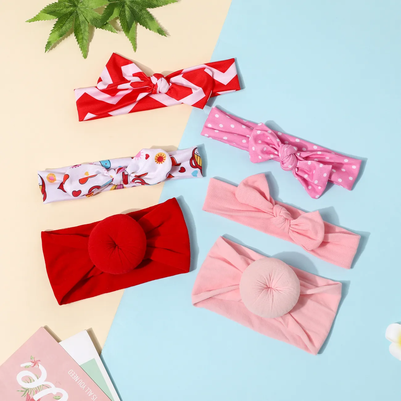 3-pack Bunny Ears Bow Stuffing Round Ball Headband Sets for Girls Red big image 1