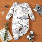 Baby Boy All Over Cartoon Sloth Print White Long-sleeve Jumpsuit White